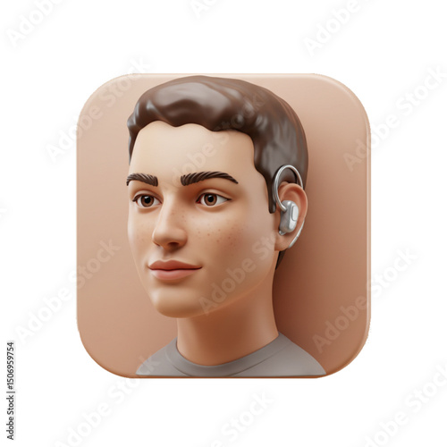 Young man with hearing aid, symbolizing accessibility and inclusion.