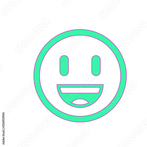 A Vibrant, Happy Smiley Face Emoji with a Wide Grin and Teal Outline, Representing Joy and Positive Emotions.