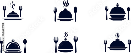 Food service icons isolated on white background with cutlery set
