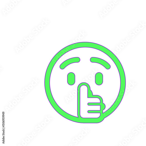 A Bright Green and Purple Outline Emoji Representing Secrecy and Silence, a Digital Communication Symbol