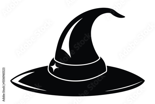 Black Silhouette of a Witch's Hat with Pointed Top and Sparkling Band