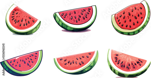 Watermelon slices isolated on white background, fresh summer fruit