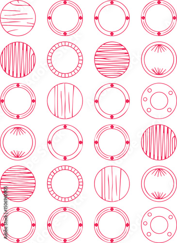Collection of twenty four red circular patterns