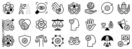 Icons in two tones about corporate social responsibility