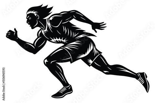 Silhouette of Running Man with Motion Lines on White Background; Speed & Movement
