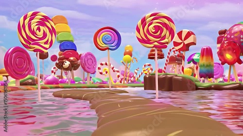 Fantasy Floating Candy Land with Chocolate Rivers and Glowing Gummy Bears