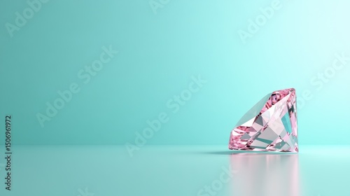This captivating image features a large pink diamond resting on a smooth turquoise surface, emphasizing luxury and elegance in a contemporary design aesthetic.