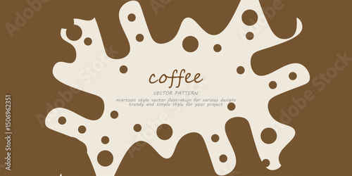 Liquid coffee background. Flat style dripping coffee flat style vector illustration. Dark espresso coffee, cocoa or hot chocolate liquid with drops and splashes. Simple cartoon coffee spill.