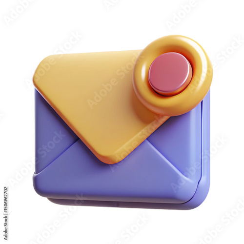 3D Rendered Email Notification Icon with Yellow and Violet Colors Isolated on Transparent Background