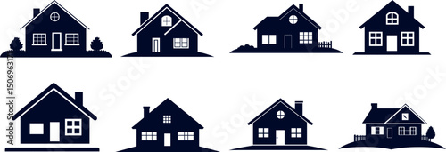 Collection of house silhouettes isolated on white background
