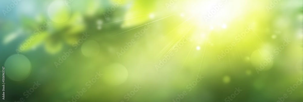 Obraz premium Soft sunlight shines through a blurred green background, creating a fresh, vibrant, and peaceful natural scene.