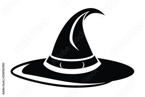 Silhouette of Black Witch Hat with Curled Brim, Magic Costume Accessory, Traditional Design