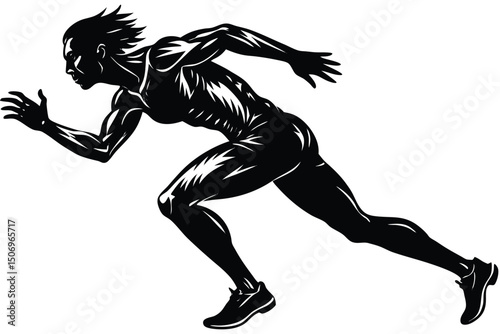 Silhouette Runner, Athlete Sprinting with Speed Lines on a White Background, Dynamic Motion