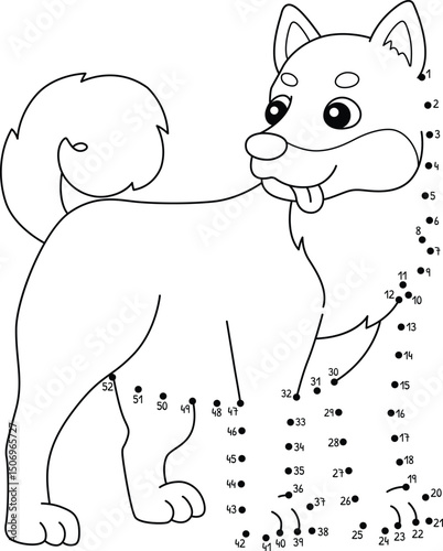 Dot to Dot Shiba Inu Dog Animal Isolated Coloring 