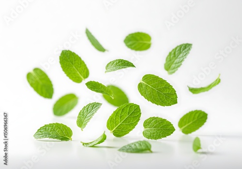 Floating Mint Leaves: Vibrant Green Herbal Background