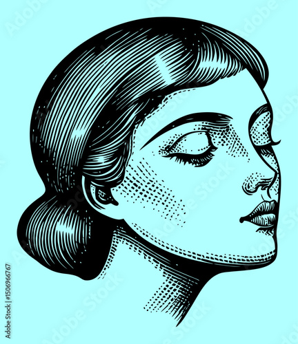 Elegant Portrait Engraving of a Woman in Profile with Soft Lines