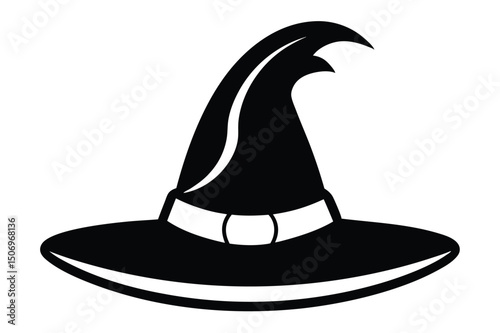 Simple Black and White Silhouette Depiction of a Classic Witch Hat with Belt