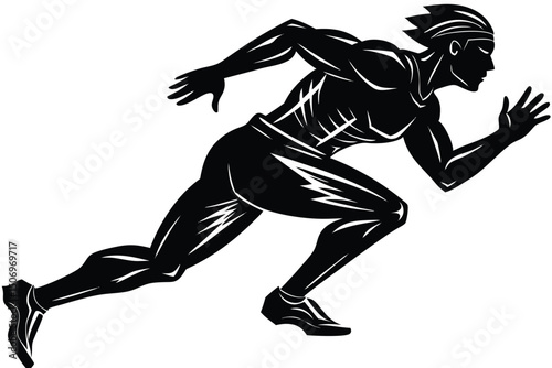 Silhouette Sprinter African Descent, Muscular Build, Forward Motion, Speed Lines, Art
