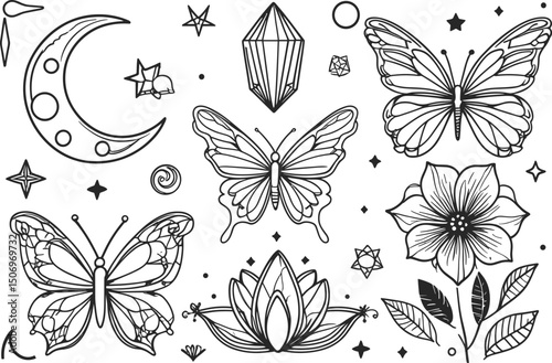 Mystic Boho Celestial Clipart | Linocut Silhouettes 