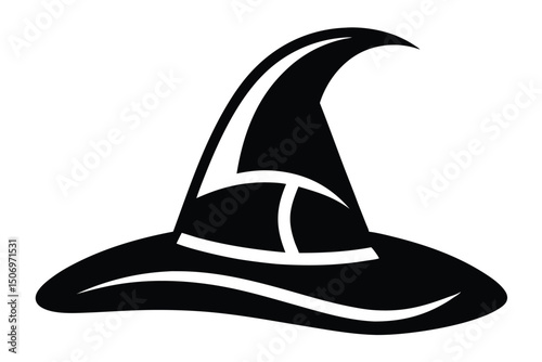 Stylized Silhouette Image Classic Halloween Witch Hat with Pointed Top and Wide Brim