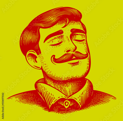 Vintage Engraving of a Man with Mustache and Relaxed Expression