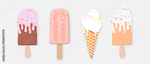 Colorful icecream set isolated on a white background. Vector set of four icecreams.