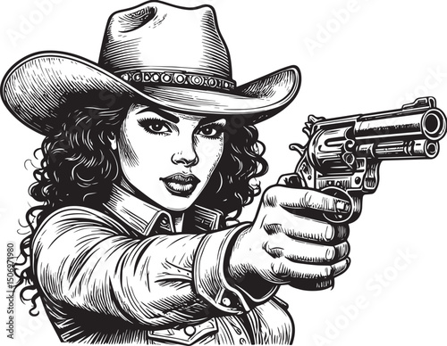 cowgirl holding a gun vector illustration