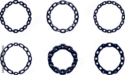 Set of chain circles isolated on white background
