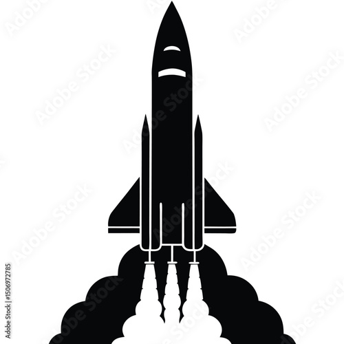 Spacecraft launching rocket ship blast off icon