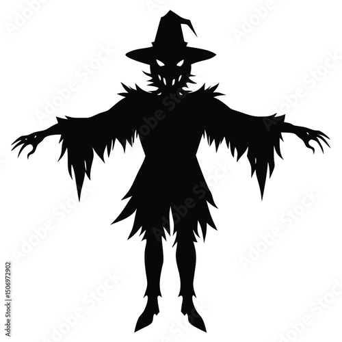 Spooky halloween witch silhouette scary figure dark magic