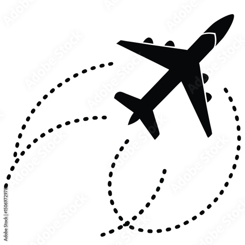 Airplane flight path icon black silhouette travel journey