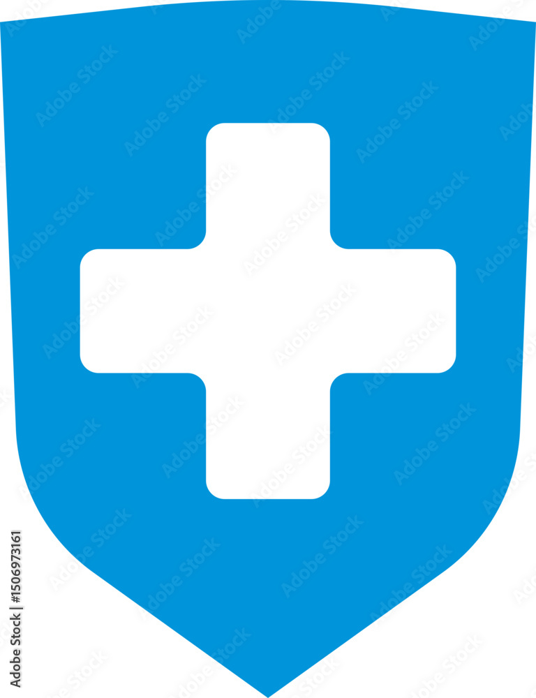 Obraz premium A minimalist graphic depicting a blue shield with a white medical cross. Concept of health, safety, protection, and security. Ideal for medical websites, apps, and healthcarerelated projects.