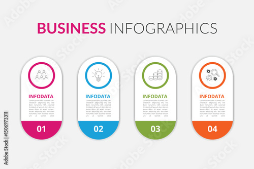 Colorful Infographic Oval Shape Labels With Icons And 4 Options or Steps For Business Concept.