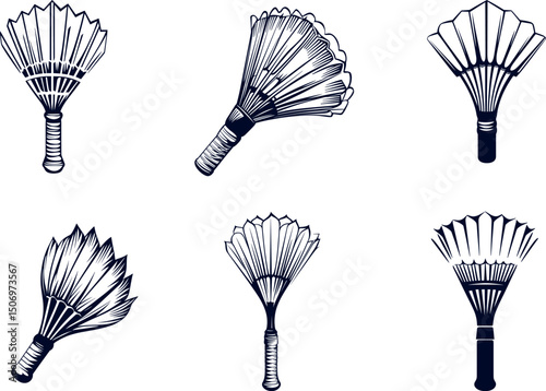 Collection of hand fans isolated on white background