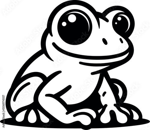 Cute Cartoon Frog Silhouette: Playful cartoon frog in a minimalist black and white, capturing the essence of amphibian charm and delightful simplicity. 