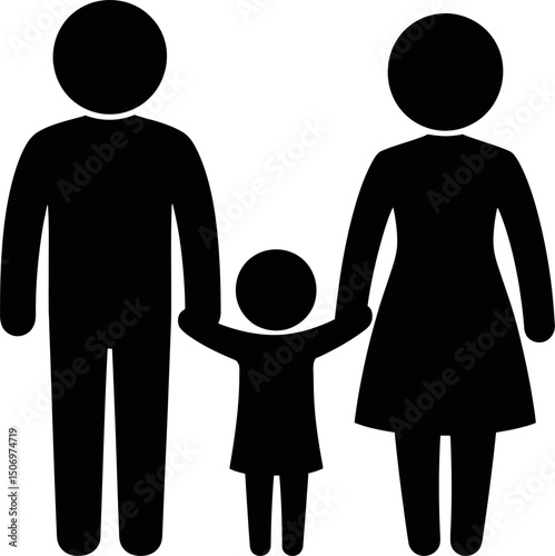 Family Silhouette: A touching silhouette of a family, representing love, togetherness, and the essence of family life, perfect for illustrations on familial bonds.