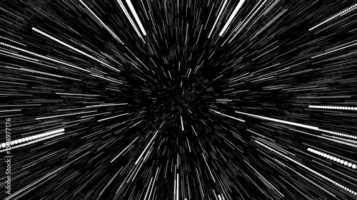 Digital hyperspace with flow of bright particles. Abstract blue hyper jump Beams motion in galaxy.