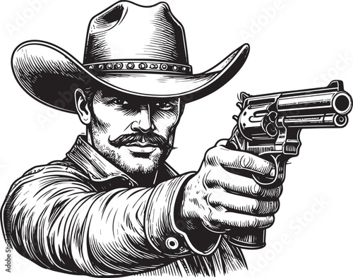 holding gun cowboy drawing vector illustration