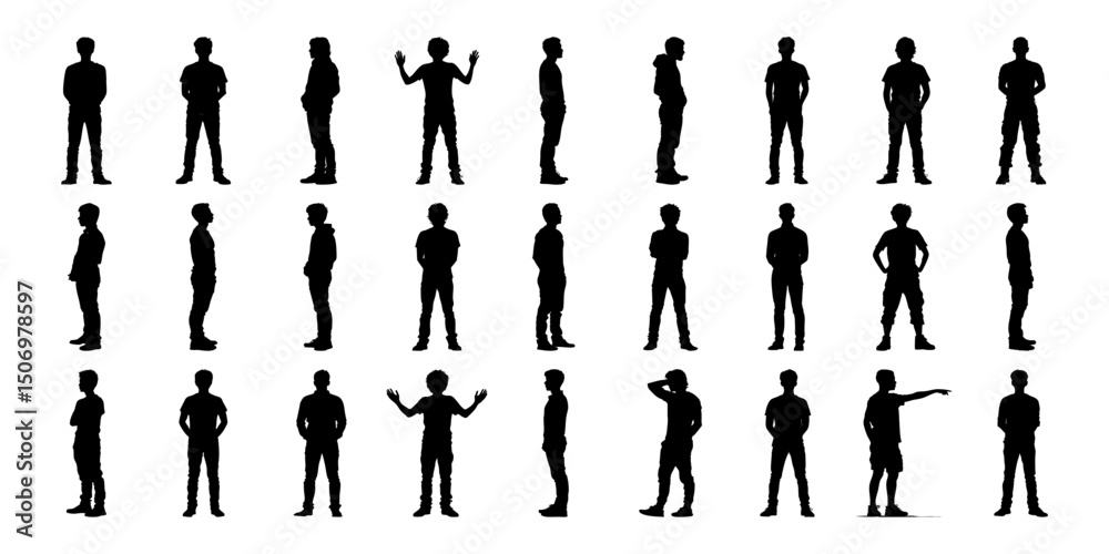 Silhouetted Male Figures In Various Poses Icon Set. Body Language And Posture Reference Solid Symbol Collection. Ideal For Design, Animation, And Educational Use. Isolated Vector Illustration Silhouetted Male Figures In Various Poses Icon Set. Body Language And Posture Reference Solid Symbol Collection. Ideal For Design, Animation, And Educational Use. Isolated Vector Illustration