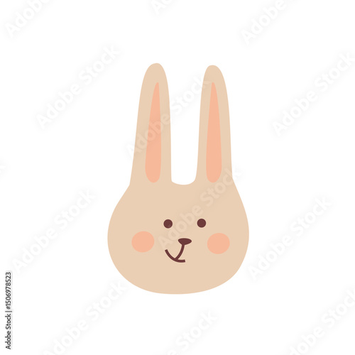 Cute cartoon kids character. Vector children illustration in a flat style. Muzzle of cute rabbit isolated on white. A head of cartoon animal. Smiling bunny.