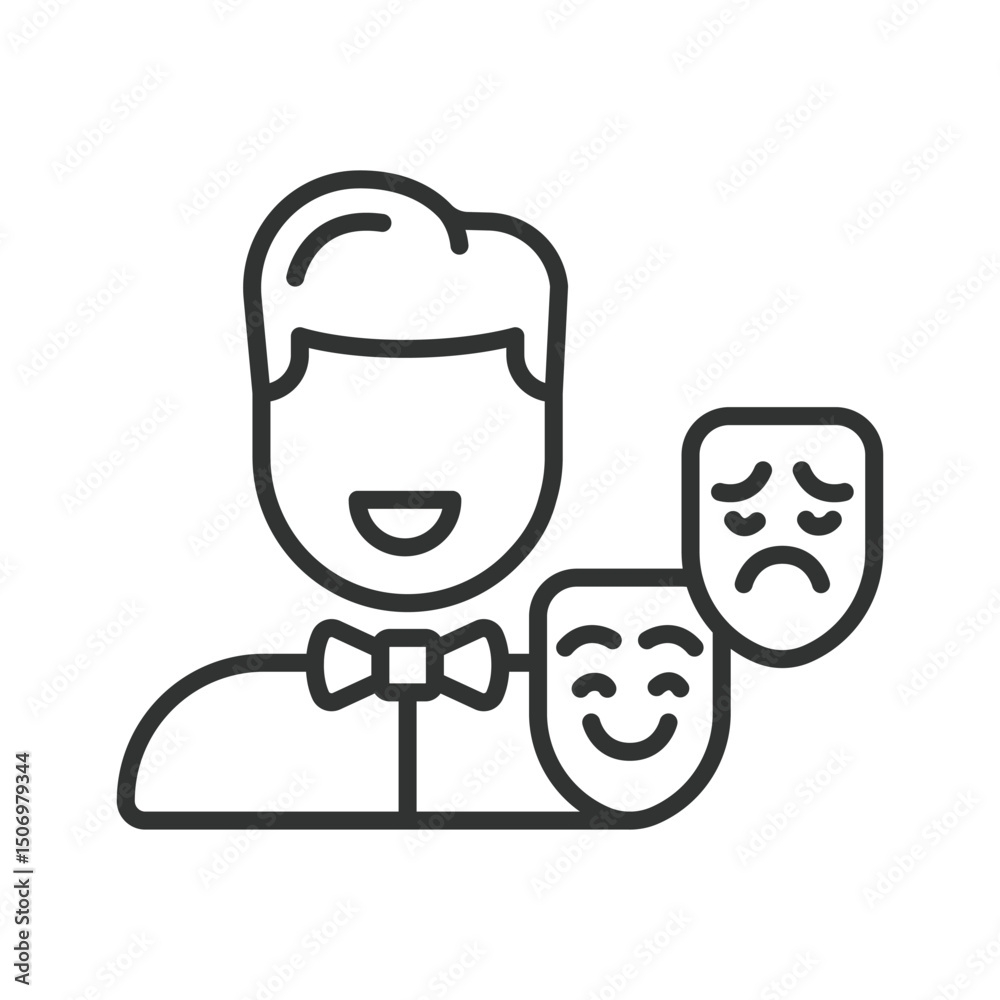 Actor, icon in line design. actor, film, performance, stage, role, script, theatre on white background vector. For the theme: Actor editable stroke icon Actor, icon in line design. actor, film, performance, stage, role, script, theatre on white background vector. For the theme: Actor editable stroke icon