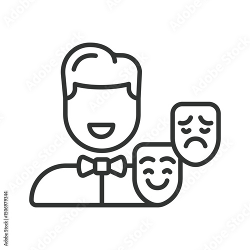 Actor, icon in line design. actor, film, performance, stage, role, script, theatre on white background vector. For the theme: Actor editable stroke icon
