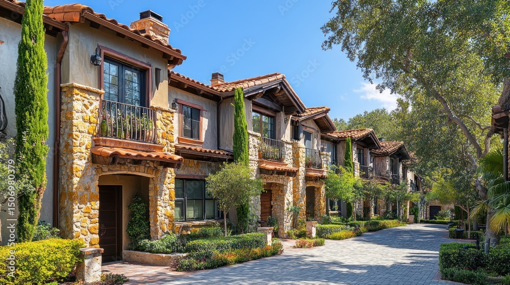 Fototapeta premium Luxury Mediterranean-Style Townhouses on a Sunny Day