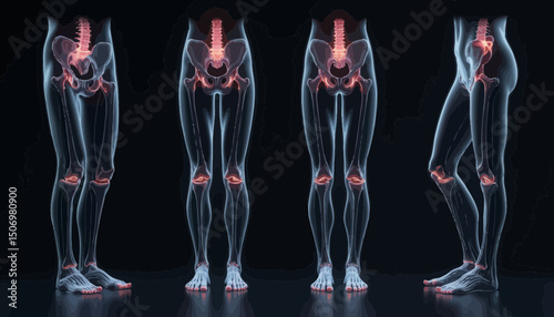 Detailed 3D Model of Human Legs Showing Bones and Joints