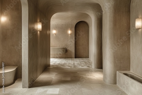Long corridor in front of the bathroom. Generative AI
