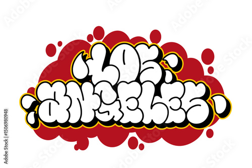 Graffiti throw-up “Los Angeles” in bold style with bubble on transparent background. Urban street art vibe, perfect for hip hop culture, city pride, and edgy monochrome design projects.