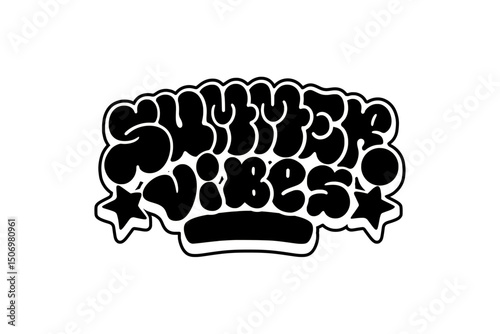 Graffiti throw-up “Summer Vibes” in bold black and white style on transparent background. Urban street art feel, perfect for summer designs, hip hop aesthetics, and vibrant seasonal projects.