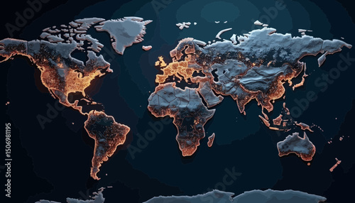 Glowing World Map Digital Illustration