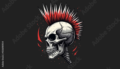 Pixel Art Skull with Red Mohawk