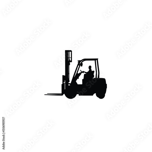 Silhouette of forklift on white background